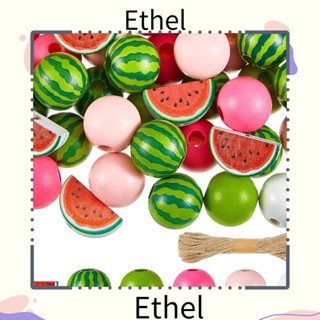 Ethel1 ลูกปัดไม้ ทรงกลม ลายแตงโม แฮนด์เมด สําหรับทําเครื่องประดับ