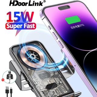 Hdoorlink 15W แท่นชาร์จในรถ แบบไร้สาย ที่วางโทรศัพท์ในรถยนต์อัตโนมัติ สําหรับ I-Phone 14 13 12 Samsung Xiaomi อินฟราเรด เหนี่ยวนํา แท่นชาร์จเร็ว