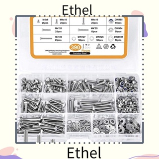 Ethel1 ชุดสกรู สเตนเลส 304 ทรงหกเหลี่ยม 6 10 16 20 25 30 มม. พร้อมน็อตสปริง และแหวนรอง 390 ชิ้น