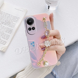 เคสโทรศัพท์มือถือนิ่ม ไล่โทนสีม่วง พร้อมสายคล้องมือ ประดับเพชร รูปหัวใจ สําหรับ OPPO Reno10 Pro Plus Pro+ A58 A78 A98 5G 4G Reno 10 10Pro Reno10Pro+ OPPOA58 OPPOA78