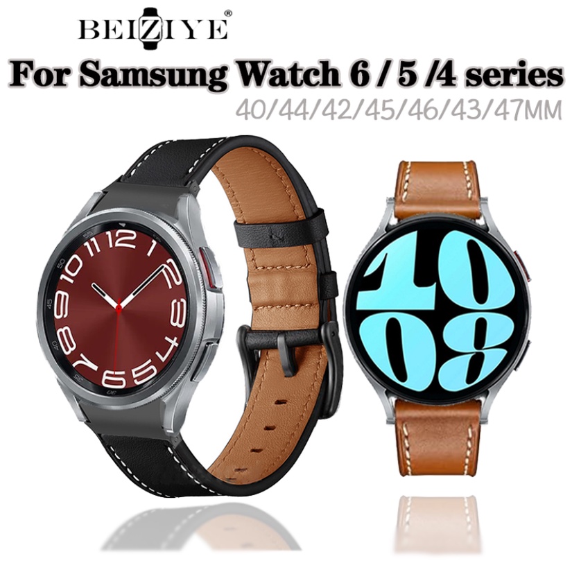 สายนาฬิกาข้อมือหนัง ไม่มีช่องว่าง แบบเปลี่ยน สําหรับ Samsung Galaxy watch 6 47 มม. Galaxy watch 6 5Pro 4 4classic 40 มม. 44 มม.
