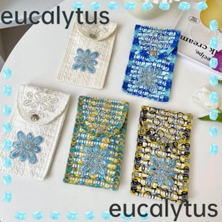 Eucalytus1 กระเป๋าถือ ผ้าถัก แฮนด์เมด ความจุสูง ลายดอกไม้ ขนาดเล็ก สําหรับนักเรียน