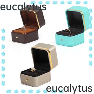 Eucalytus1 กล่องเก็บแหวน หนัง PU กํามะหยี่ ทรงสี่เหลี่ยม สีทอง หรูหรา แบบพกพา สําหรับงานแต่งงาน