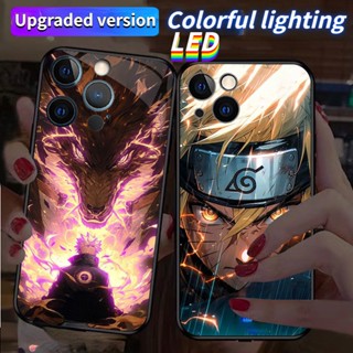 เคสโทรศัพท์มือถือกระจก ลายการ์ตูนนารูโตะ มีไฟกระพริบ LED สําหรับ iPhone 14Promax 14Plus 13Promax 12ProMax 7plus 8plus XR XS X XSMAX 11ProMax 11pro