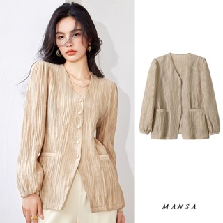 MANSA khaki autumn shirt เสื้อเชิ้ตผู้หญิงแขนยาว เสื้อโอเวอร์ไซส์