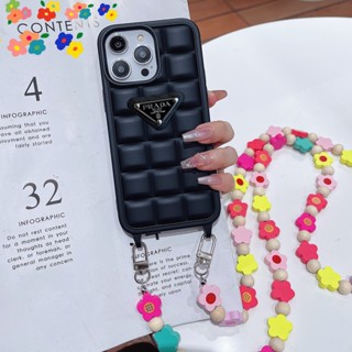 เคสโทรศัพท์มือถือ ปิดด้านหลัง ลายดอกไม้ สีดํา พร้อมสายคล้อง สําหรับ iphoe 14 13 12 Pro Max 14pro 13pro 12pro