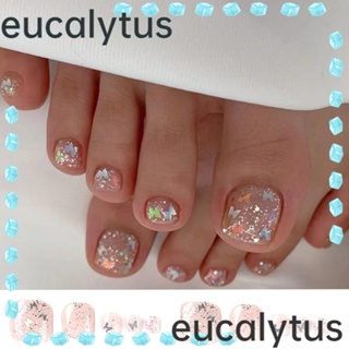 Eucalytus1 เล็บปลอม แบบสั้น ทรงสี่เหลี่ยม สไตล์ฝรั่งเศส 24 ชิ้น