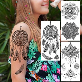 Dreamcatcher รอยสักชั่วคราว สําหรับผู้หญิง เซ็กซี่ ดอกไม้ Mandala สักเฮนน่า Mehndi มอด เครื่องประดับปลอม Tatoos อินเดีย ลูกไม้ ขนนก ขายดี