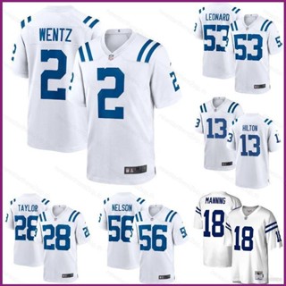 เสื้อกีฬาแขนสั้น ลายทีมชาติฟุตบอล NP2 Indianapolis Colts NFL Wentz Taylor Nelson Hilton Leonard Manning Legend Jersey สําหรับผู้ชาย และผู้หญิง PN2