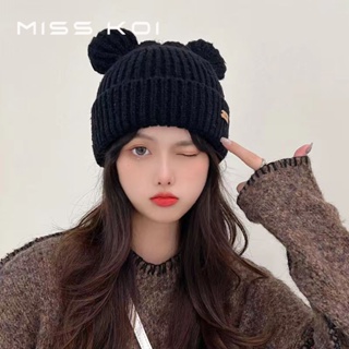 Misskoi [พร้อมส่ง] หมวกถัก ผ้าขนสัตว์ แบบหนา ขนาดเล็ก ให้ความอบอุ่น เข้ากับทุกการแต่งกาย แฟชั่นฤดูใบไม้ร่วง และฤดูหนาว สไตล์ญี่ปุ่น