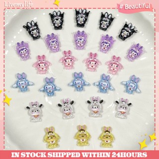 SANRIO อะไหล่เรซิ่น รูป Melody Kuromi Cinnamoroll Pompoms Pochacco DIY สําหรับตกแต่งเล็บ 50 ชิ้น