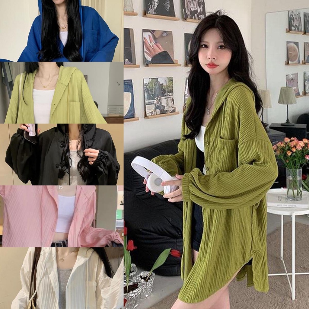 👚Anna👚W253❤️ เสื้อเชิ้ตทรงoversize เสื้อคลุมกันแดด ทรงหลวม สีพื้น สำหรับสาวอวบคิ้วท์ๆสไตล์เกา