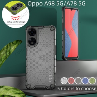 เคสโทรศัพท์มือถือ PC แข็ง ซิลิโคน ใส กันกระแทก ลายรังผึ้ง สําหรับ Oppo A17 A17K A57 4G A77S A78 A98 5G