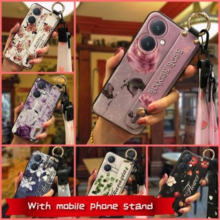 Lanyard Dirt-resistant Phone Case For VIVO Y27 4G Durable Kickstand Anti-knock Shockproof ring Wristband Back Cover Soft case