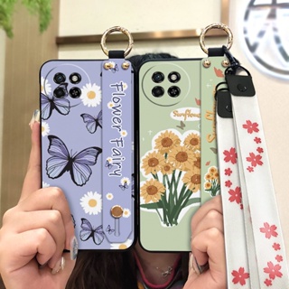 flower Wrist Strap Phone Case For Itel S23/S665L Anti-knock Phone Holder Back Cover Lanyard Silicone protective Wristband