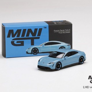 เลขที่ 1: 64 MINIGT โมเดลรถยนต์ 225 Porsche Taycan TurboS อัลลอย สีฟ้า