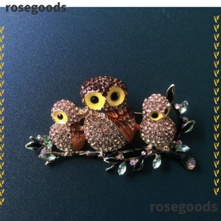 Rosegoods1 เข็มกลัดคริสตัล รูปนกฮูก ประดับเพชร สไตล์เรโทร สําหรับผู้หญิง