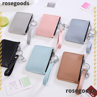 Rosegoods1 กระเป๋าใส่บัตร หนัง PU มีซิป คุณภาพสูง พร้อมเชือกคล้องมือ สําหรับสํานักงาน