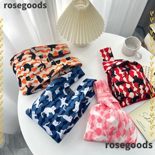 Rosegoods1 กระเป๋าถือ ถักนิตติ้ง ผูกปม แฮนด์เมด ใช้ซ้ําได้