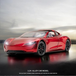 โมเดลรถยนต์ สเกล 1:24 Tesla Roadster แบบโลหะผสม มีเสียง และไฟ ของเล่นสําหรับเด็ก