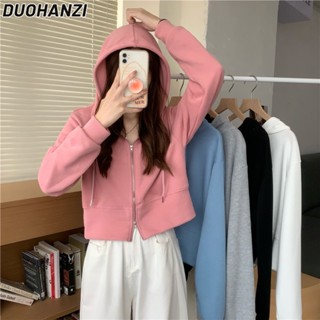 Duohanzi เสื้อกันหนาว แขนยาว มีฮู้ด สไตล์เกาหลี เรียบง่าย เข้ากับทุกการแต่งกาย สําหรับผู้หญิง