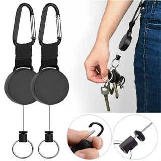 New 2pcs EDC Retractable Stainless Steel Keyring Pull Ring Key Chain Recoil