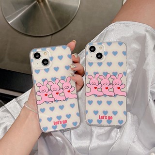 เคสป้องกันโทรศัพท์มือถือ ลายกระต่าย และหัวใจ สองด้าน หรูหรา สําหรับ iPhone 11 14 12 13 Pro Max