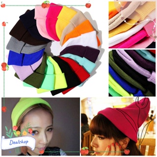 Dealshop หมวกบีนนี่ถัก คุณภาพสูง สีพื้น น่ารัก สําหรับผู้หญิง / ผู้ชาย หมวกบีนนี่