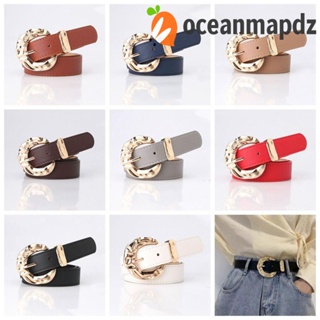 Oceanmapdz เข็มขัดหนัง Pu หลากสีสัน เข็มขัดกว้างหรูหรา หัวเข็มขัดกลม สีทอง สไตล์เกาหลี สําหรับเด็กผู้หญิง