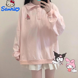 Sanrio MyMelody Kuromi Cinnamoroll เสื้อยืดโปโล แขนยาว พิมพ์ลายการ์ตูน ทรงหลวม แฟชั่นฤดูใบไม้ผลิ สําหรับผู้หญิง Y2k [GM]