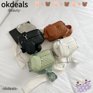 Okdeals กระเป๋าสะพายไหล่ สะพายข้าง หนัง Pu ทรงสี่เหลี่ยม ความจุสูง สีพื้น แฟชั่นสําหรับสตรี