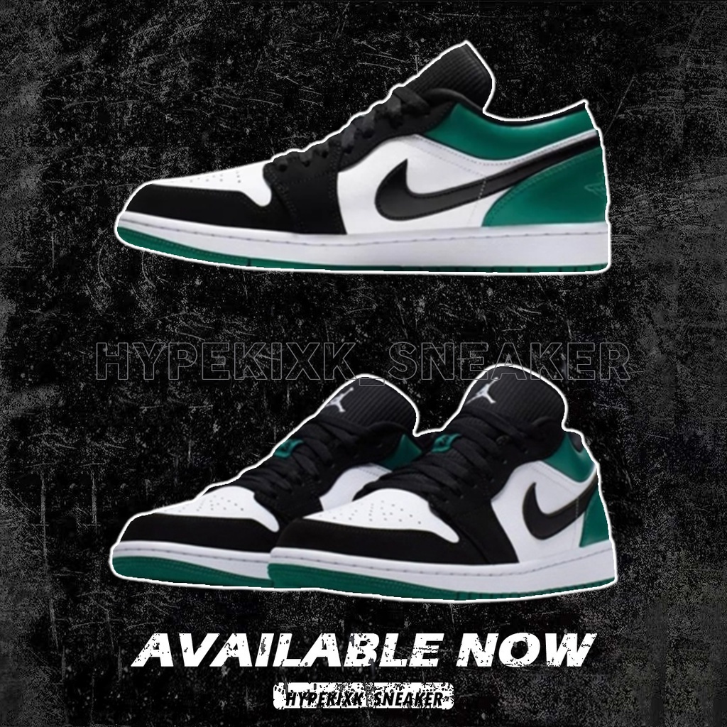 N-I-K-E Air Jordan 1 low'white Black Mystic Green 553558113รองเท้าผ้าใบผู้ชายและผู้หญิงรองเท้าบาสเก็