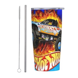 Hot Wheels แก้วกาแฟสเตนเลส พิมพ์ลาย พร้อมฝาปิด และหลอด 20 ออนซ์