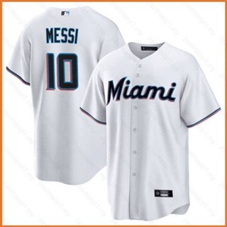 Fb 2023-2024 MLS Lionel Messi Inter Miami Marlins Jersey เสื้อคาร์ดิแกนเบสบอล สีขาว เสื้อกีฬา เสื้อแฟนซี รุ่น