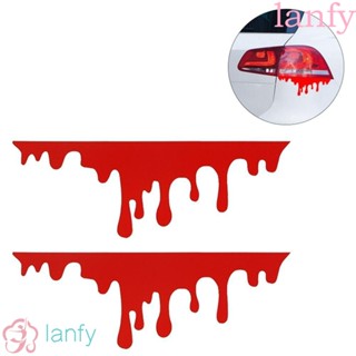 Lanfy สติกเกอร์สะท้อนแสง กันน้ํา มีกาวในตัว ลายฮาโลวีน สีแดง ขนาด 14X5 ซม. สําหรับตกแต่งรถยนต์