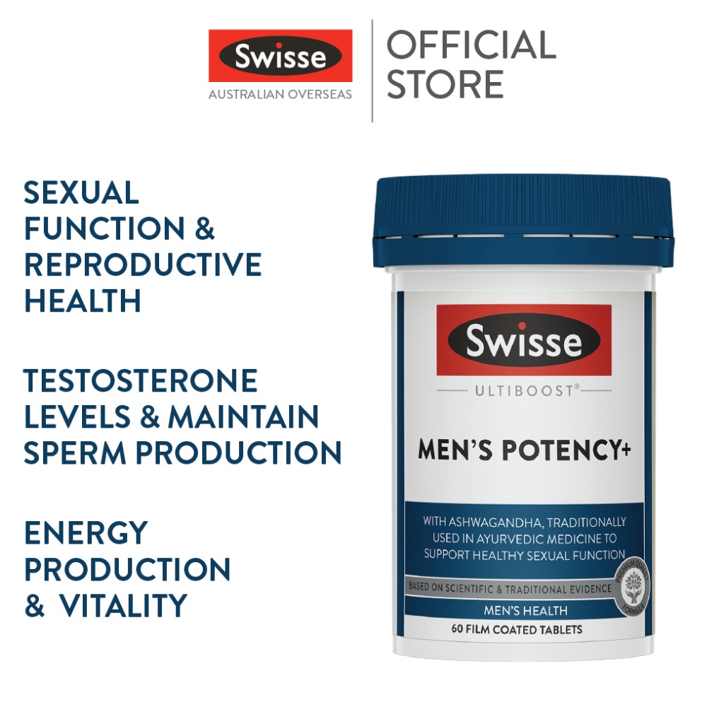 Swisse Ultiboost Men's Potency+ 60 Film Coated Tablets (Ashwagandha, Tribulus, Citrulline & Zinc) [V