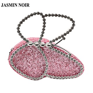 Jasmin NOIR กระเป๋าถือ กระเป๋าสะพายพาดลําตัว หนัง PU ประดับโบว์ เพชร สําหรับผู้หญิง