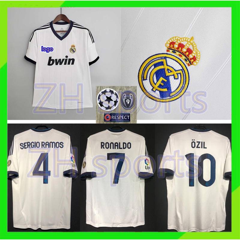 เสื้อกีฬาแขนสั้น ลายทีมชาติฟุตบอล Real Madrid 12/13 2012/2013 ชุดเหย้า SERGIO RAMOS 4 RONALDO 7 OZIL