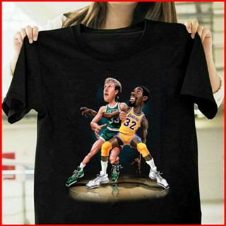 ผ้าฝ้าย 100%COTTONเสื้อยืด พิมพ์ลาย Nice Larry Bird And Magic Johnson สไตล์คลาสสิก Diy sizes-5xl