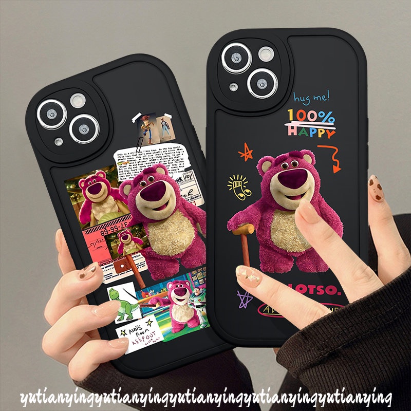 เคสโทรศัพท์มือถือ ซิลิโคนนิ่ม Tpu กันรอยเลนส์กล้อง ลายการ์ตูนหมีสตรอเบอร์รี่น่ารัก สําหรับ iPhone 11 13 12 14 Pro MAX 7 6s 8 6 14 Plus XS XR X MAX SE 2020