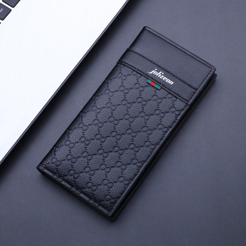 กระเป๋าสตางค์ หนัง PU ใบยาว แต่งซิป สามารถพับได้ แฟชั่นสําหรับผู้ชาย