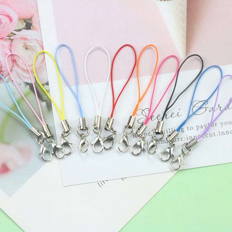 10pcs DIY ทำอุปกรณ์เสริมเครื่องประดับวัสดุเชือกที่มีสีสันบวกห่วงเดียวกับหัวเข็มขัดกุ้งก้ามกราม สายคล้องโทรศัพท์มือถือ สายคล้องคอสั้น