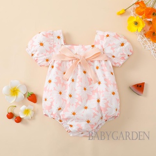 Babygarden-0-18m ชุดรอมเปอร์ แขนสั้น คอสี่เหลี่ยม พิมพ์ลายดอกไม้ แฟชั่นฤดูร้อน สําหรับเด็กผู้หญิง