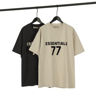 เสื้อยืดแขนสั้นลําลอง ผ้าฝ้าย พิมพ์ลายตัวอักษร FOG ESSENTIALS ตัวเลข 77 สไตล์สตรีท แฟชั่นสําหรับผู้ชายและผู้หญิง