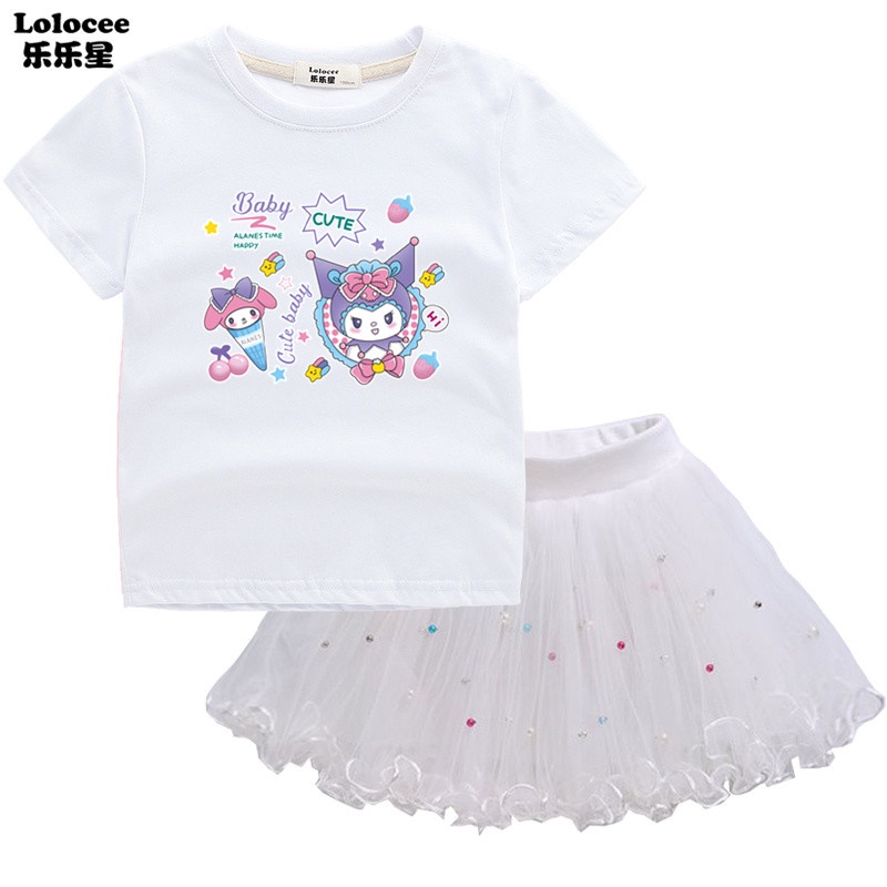 SANRIO ชุดเสื้อยืด ลาย Melody Kuromi และกระโปรง สีชมพูน่ารัก แฟชั่นฤดูร้อน สําหรับเด็กผู้หญิง จํานวน 2 ชิ้น - รูปที่ 7