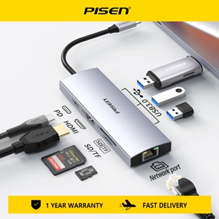 Pisen ฮับอะแดปเตอร์แยก USB C Type C เป็น HDMI USB 3.0 8 5 4 in 1 Type C สําหรับ Macbook Pro Air Notebook USB C RJ45 SD