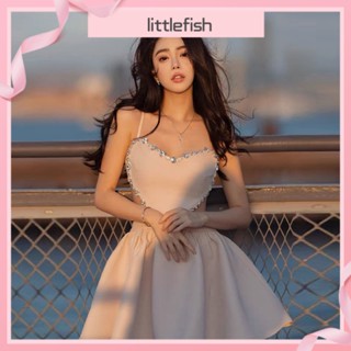 [littlefish] พร้อมส่ง ชุดเดรสสั้น ประดับเพชร หรูหรา สไตล์โรแมนติก สําหรับงานปาร์ตี้วันเกิด