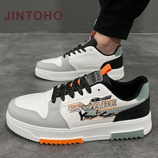 Jintoho รองเท้าผ้าใบลําลอง แบบหนัง กันลื่น ระบายอากาศได้ดี แฟชั่นสําหรับผู้ชาย