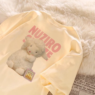 TOP CT【💘💘】Korean loose retro oversize T-shirt lamb doll printed cotton short-sleeved top for women