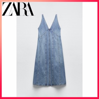 Zara ใหม่ TRF ชุดมิดี้เดรสยีน สําหรับผู้หญิง